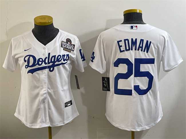 Womens Los Angeles Dodgers #25 Tommy Edman White 2024 World Series Cool Base Stitched Jersey